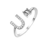 HIJONES Donne Acciaio Inox Rotondo Zircon Lettera Maiuscola Anello Impilabile Regolabile Lettera alfabeto Anello dito Mezzogiorno Gioiello Regali Argento U