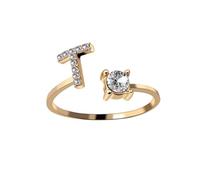 HIJONES Donne Acciaio Inox Rotondo Zircon Lettera Maiuscola Anello Impilabile Regolabile Lettera alfabeto Anello dito Mezzogiorno Gioiello Regali Oro T