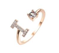 HIJONES Donne Acciaio Inox Rotondo Zircon Lettera Maiuscola Anello Impilabile Regolabile Lettera alfabeto Anello dito Mezzogiorno Gioiello Regali Oro Rosa I