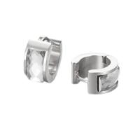 HIJONES Donne Acciaio Inox Taglio Genstome Vetro Cristallo Huggie Hoop Orecchio Orecchini Charm Gioielli da Sposa Argento Bianco