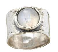 HIJONES Larga Massiccia Banda Statement Anelli per Donne Argento | Acciaio inox, gioielli statement di stile, uso quotidiano, pietra di luna ovale incastonata, regalo.
