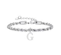 HIJONES Lettera Alfabeto Bracciale per Le Donne degli Uomini in Acciaio Inox Iniziale Lettera Contorta Catena Delicata Fascino Iniziale Nome Gioielli Argento G