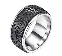 HIJONES Moda Pneumatico Filo Scanalato Spinner Anello da Uomo in Acciaio Inossidabile Argento Nero Dimensione 17