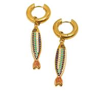HIJONES Orecchini a Cerchio in Acciaio Inossidabile con Pesce a Gocce Colorate per Donne Gioielli Ornamentali Orecchiaia Esagerata Style 2