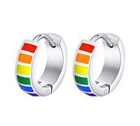 HIJONES Orecchini Arcobaleno in Acciaio Inossidabile Gay Lesbiche Bisessuali LGBT Pride Flag Huggie Ear Studs Trafitto Argento