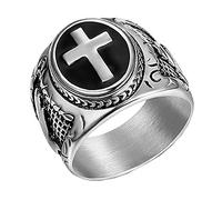 HIJONES Religioso Mano di Dio Attraversare Preghiera Anello Argento da Uomo Donna in Acciaio Inossidabile Gotico Gioielleria Dimensione 27
