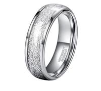 HIJONES Unisex Acciaio al Tungsteno Nebbioso Meteorite Filo Palla Carburo di Tungsteno Coppia Anello Cupola Lucido Band 6MM-Argento Taglia 19