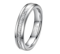 HIJONES Unisex Acciaio al Tungsteno Nebbioso Meteorite Filo Palla Carburo di Tungsteno Coppia Anello Cupola Lucido Band 4MM-Argento Taglia 22