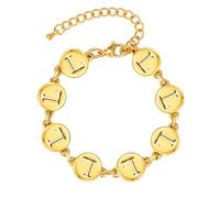 HIJONES Unisex Acciaio Inox 26 Lettera Iniziale Collegamento Bracciale Rotondo Moneta Cavo Simbolo Catena Dorata Polso Gioielli Oro L