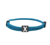 HIJONES Unisex Acciaio Inox Bracciale Corda Multicolore 26 Lettere Alfabeto Incise Nero Personalizzabile Regolabile Intrecciato Blu X