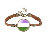 HIJONES Unisex Acciaio Inox Braccialetto Regolabile con Bandiera arcobaleno Alla Moda Gioielli in Pelle PU per Orgoglio Gay LGBT Stile 4