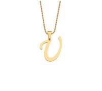 HIJONES Unisex Acciaio Inox Collana A Catena in Corda Intrecciata con Lettere A-Z Iniziali in Oro Placcato E Ciondolo con Charm Alfabetico U