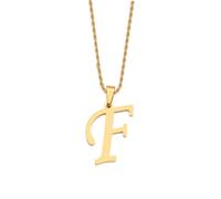 HIJONES Unisex Acciaio Inox Collana A Catena in Corda Intrecciata con Lettere A-Z Iniziali in Oro Placcato E Ciondolo con Charm Alfabetico F