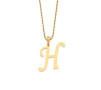 HIJONES Unisex Acciaio Inox Collana A Catena in Corda Intrecciata con Lettere A-Z Iniziali in Oro Placcato E Ciondolo con Charm Alfabetico H