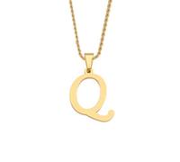 HIJONES Unisex Acciaio Inox Collana A Catena in Corda Intrecciata con Lettere A-Z Iniziali in Oro Placcato E Ciondolo con Charm Alfabetico Q