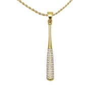 HIJONES Unisex Acciaio Inox Hip Hop Cubic Zirconia Incrostato Mazza da Baseball Ciondolo Collana Gioielli Sportivi Oro