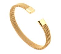 HIJONES Unisex Acciaio Inox Intreccio Tessitura Intrecciato Bracciale Aperto Largo Maglia Catena Fascia Polso Allungabile Flessibile Polsino Oro 10MM