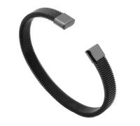 HIJONES Unisex Acciaio Inox Intreccio Tessitura Intrecciato Bracciale Aperto Largo Maglia Catena Fascia Polso Allungabile Flessibile Polsino Nero 8MM