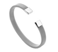 HIJONES Unisex Acciaio Inox Intreccio Tessitura Intrecciato Bracciale Aperto Largo Maglia Catena Fascia Polso Allungabile Flessibile Polsino Argento 8MM
