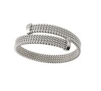 HIJONES Unisex Acciaio Inox Tessitura Intrecciato Bracciale Aperto Largo Maglia Catena Fascia Polso Allungabile Flessibile Polsino Argento