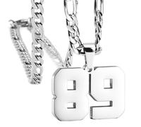 HIJONES Uomini Acciaio Inossidabile Pallacanestro Calcio Squadra di Baseball Numero Pendente Chunky Catena Sport Collana Argento 89