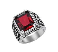 HIJONES Uomo Acciaio al Tungsteno Gotico Multicolore Cristallo Gemma Tulipano Inciso Grosso Biker Anello Punk Dito Gioielli Argento Pietra Rossa Taglia 32
