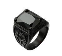 HIJONES Uomo Acciaio al Tungsteno Gotico Multicolore Cristallo Gemma Tulipano Inciso Grosso Biker Anello Punk Dito Gioielli Pietra Nera Nera Taglia 14