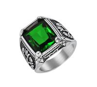 HIJONES Uomo Acciaio al Tungsteno Gotico Multicolore Cristallo Gemma Tulipano Inciso Grosso Biker Anello Punk Dito Gioielli Pietra Verde Argento Taglia 17