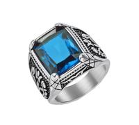 HIJONES Uomo Acciaio al Tungsteno Gotico Multicolore Cristallo Gemma Tulipano Inciso Grosso Biker Anello Punk Dito Gioielli Lago d'Argento Pietra Blu Taglia 29