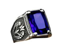HIJONES Uomo Acciaio al Tungsteno Gotico Multicolore Cristallo Gemma Tulipano Inciso Grosso Biker Anello Punk Dito Gioielli Argento Pietra Blu Taglia 29