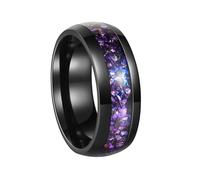 HIJONES Uomo Acciaio al Tungsteno Strass Cristallo intarsiato Cupola Palla Fidanzamento Coppia Anello Band con Bordi Avvolti Neri Blu Taglia 25