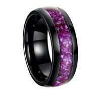 HIJONES Uomo Acciaio al Tungsteno Strass Cristallo intarsiato Cupola Palla Fidanzamento Coppia Anello Band con Bordi Avvolti Neri Porpora Taglia 25