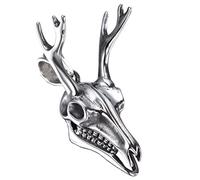 HIJONES Uomo Acciaio Inossidabile Argento Tono Punk Cervo Teschio Collana Testa Animale Ciondolo Charm con Catena