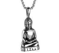 HIJONES Uomo Acciaio Inossidabile Oro/Argento d'Epoca, La Statua del Buddha Ciondolo Collana Argento