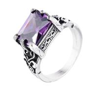 HIJONES Uomo Acciaio Inox Artiglio Wrap Quadrato Gemstome Anello Cuore Inciso Musicale Partito Gioielli Pietra viola d'argento Taglia 25