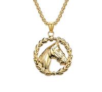HIJONES Uomo Acciaio Inox Collana con Ciondolo a Testa di Cavallo Gotico Cavo Zodiac Biker Gioielli di Compleanno con Catena Oro