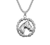 HIJONES Uomo Acciaio Inox Collana con Ciondolo a Testa di Cavallo Gotico Cavo Zodiac Biker Gioielli di Compleanno con Catena Argento