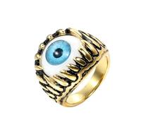 HIJONES Uomo Acciaio Inox Gotico Multicolore Cristallo Gemma Tulipano Inciso Grosso Biker Anello Punk dito Gioielli Oro Pietra Blu Taglia 27