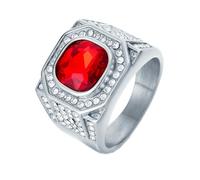 HIJONES Uomo Acciaio Inox Grande Quadrato Agata Occhio di Tigre Gemma Coppia Anello di Nozze Solido Placcato Promessa dito Band Argento Pietra Rossa Taglia 17