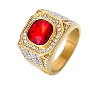 HIJONES Uomo Acciaio Inox Grande Quadrato Agata Occhio di Tigre Gemma Coppia Anello di Nozze Solido Placcato Promessa dito Band Oro Pietra Rossa Taglia 22