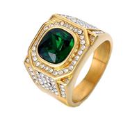 HIJONES Uomo Acciaio Inox Grande Quadrato Agata Occhio di Tigre Gemma Coppia Anello di Nozze Solido Placcato Promessa dito Band Pietra Verde Oro Taglia 25