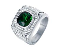 HIJONES Uomo Acciaio Inox Grande Quadrato Agata Occhio di Tigre Gemma Coppia Anello di Nozze Solido Placcato Promessa dito Band Pietra Verde Argento Taglia 22