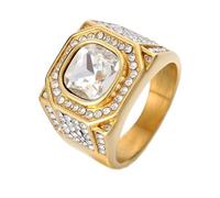 HIJONES Uomo Acciaio Inox Grande Quadrato Agata Occhio di Tigre Gemma Coppia Anello di Nozze Solido Placcato Promessa dito Band Oro Pietra Bianca Taglia 27