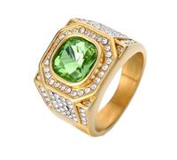 HIJONES Uomo Acciaio Inox Grande Quadrato Agata Occhio di Tigre Gemma Coppia Anello di Nozze Solido Placcato Promessa dito Band Pietra ciano d'oro Taglia 22