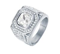 HIJONES Uomo Acciaio Inox Grande Quadrato Agata Occhio di Tigre Gemma Coppia Anello di Nozze Solido Placcato Promessa dito Band Argento Pietra Bianca Taglia 29