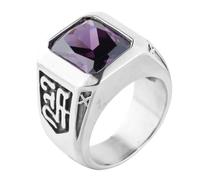 HIJONES Uomo Acciaio Inox Grande Quadrato Onice Pietra Preziosa Sigillo Anello Segno Inciso Partito Tumb Band Pietra viola d'argento Taglia 27