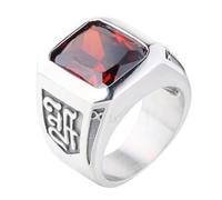 HIJONES Uomo Acciaio Inox Grande Quadrato Onice Pietra Preziosa Sigillo Anello Segno Inciso Partito Tumb Band Argento Pietra Rossa Taglia 17