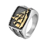HIJONES Uomo Acciaio Inox Hip Hop Barca A Vela Biker Signet Anello Personalità Dominante Inciso Partito Gioielli Oro Taglia 27