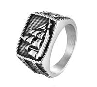 HIJONES Uomo Acciaio Inox Hip Hop Barca A Vela Biker Signet Anello Personalità Dominante Inciso Partito Gioielli Argento Taglia 22