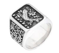 HIJONES Uomo Acciaio Inox Punk Koi Carp Lotus Inciso Chucky Statement Ring Lucky Biker Band Argento Taglia 14
